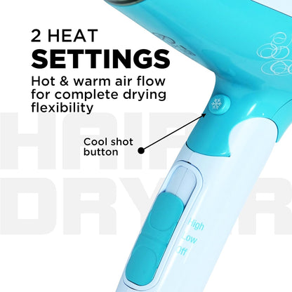 Havells HD3151 1200 W Foldable Hair Dryer; 3 Heat (Hot/Cool/Warm) Settings Including Cool Shot Button; Heat Balance Technology, Turquoise