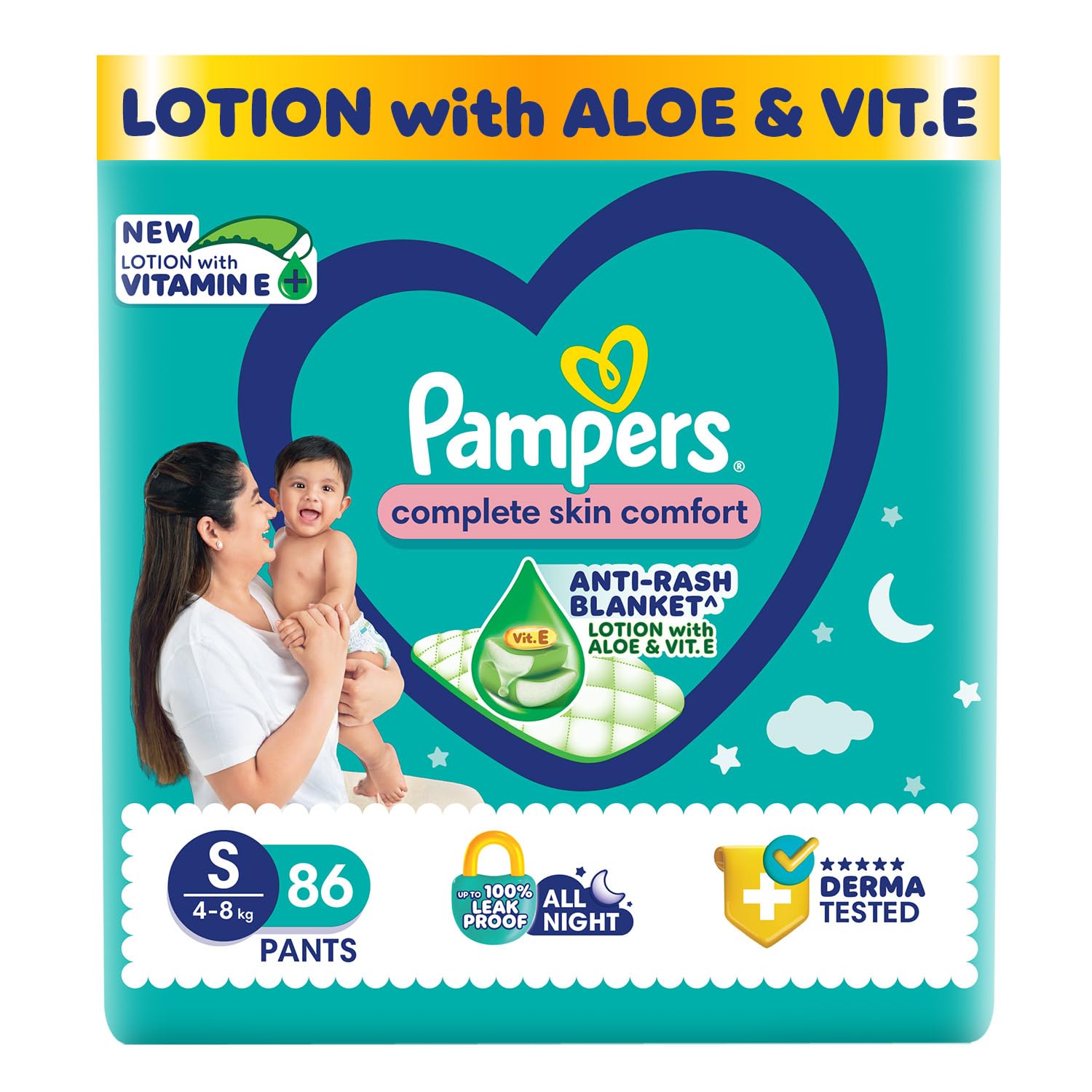 Pampers Complete Skin Comfort Pants, (XL) 56 Count, Anti-rash blanket, Lotion with Vitamin E & Aloe Vera, Extra Large size baby diapers, 12-17kg