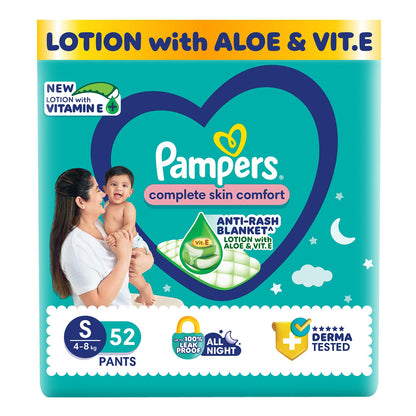 Pampers Complete Skin Comfort Pants, (XL) 56 Count, Anti-rash blanket, Lotion with Vitamin E & Aloe Vera, Extra Large size baby diapers, 12-17kg