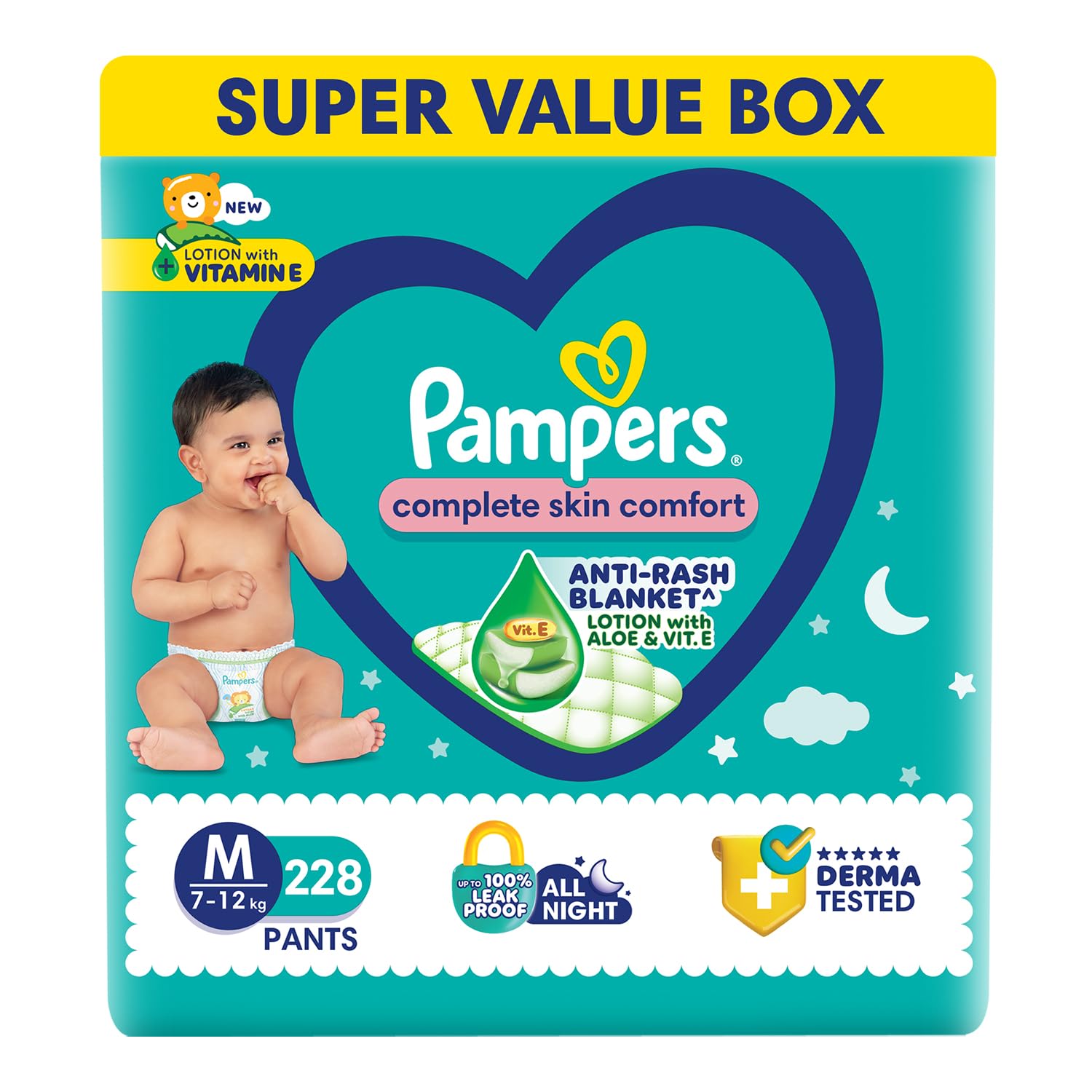 Pampers Complete Skin Comfort Pants, (XL) 56 Count, Anti-rash blanket, Lotion with Vitamin E & Aloe Vera, Extra Large size baby diapers, 12-17kg