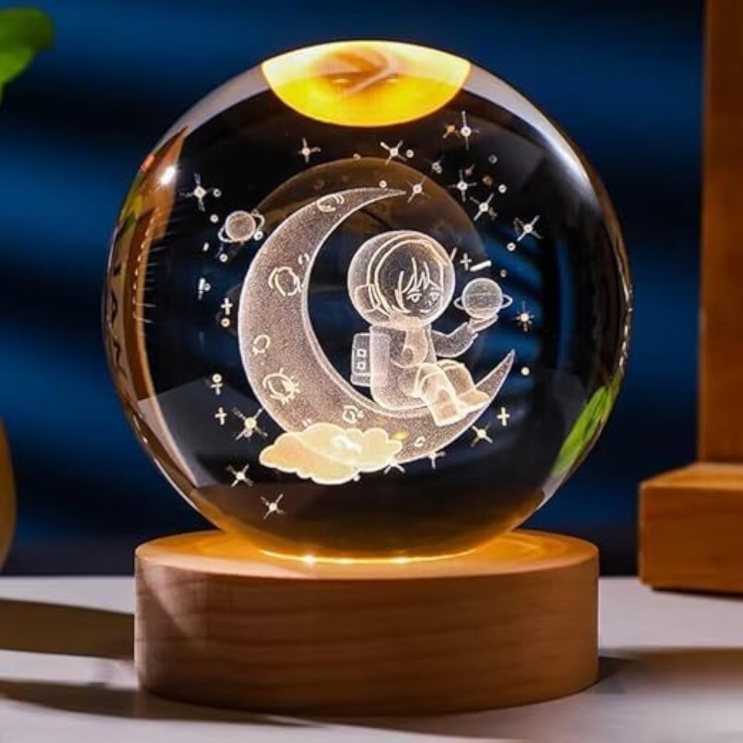 Desidiya Universe Crystal Ball Night Light,2.4 Inch Glass Ball Night LED Lamp with Woodern Base,Decorations Gifts for Men,Women,Kids,Boys,Girls,Teens