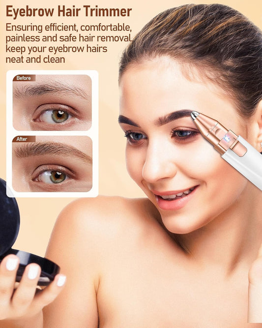 VIFERA 2-in-1 Eyebrow Trimmer for Women - Facial Hair Removal Machine For Women - Face,Upper Lips,Cheek, Chin and Nose Hair Trimmer, USB RECHARGEABLE Epilator With Light(2IN1 White)
