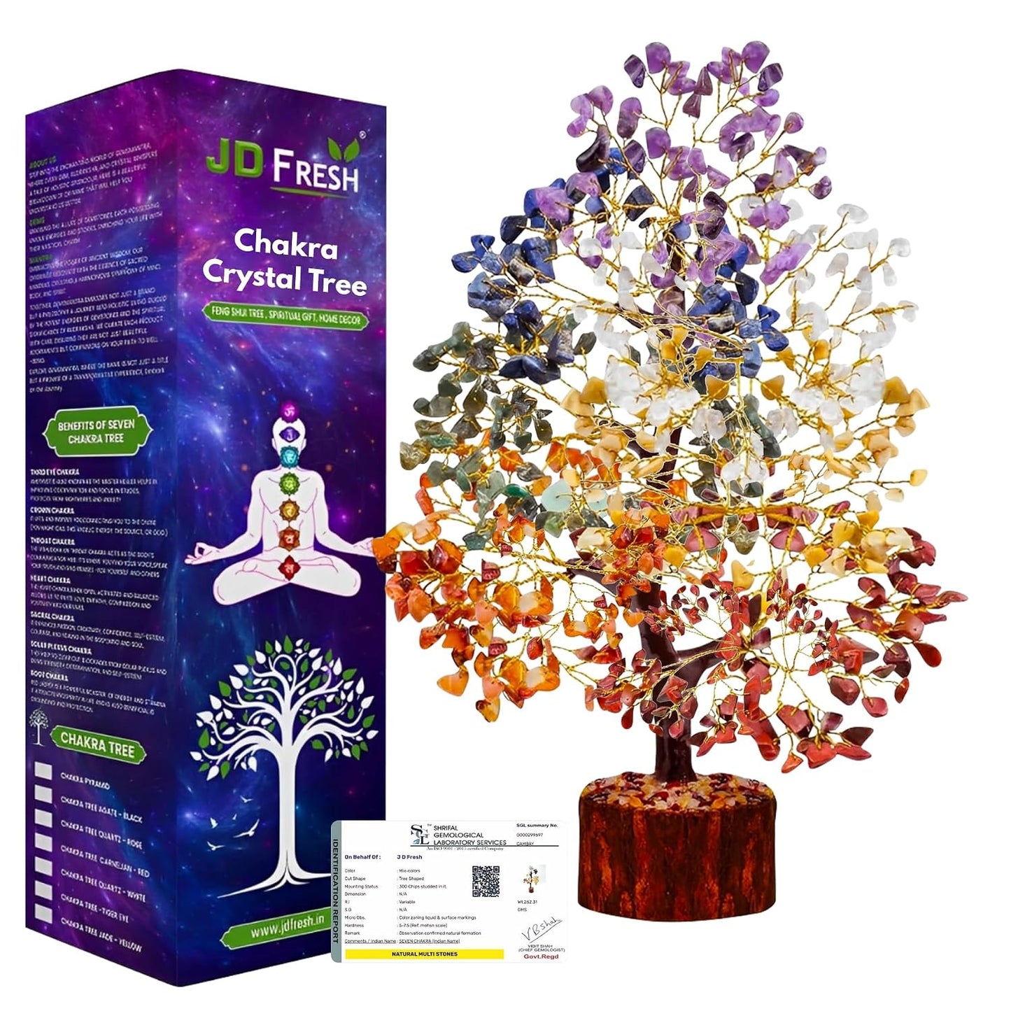 JD FRESH 300 Beads, 7 Chakra Crystal Tree, Showpiece Good Luck and Positive Energy, Showpiece for Living Room, Natural Healing Gemstones Money/Lucky Tree for Good Luck, Multicolor
