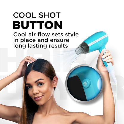 Havells HD3151 1200 W Foldable Hair Dryer; 3 Heat (Hot/Cool/Warm) Settings Including Cool Shot Button; Heat Balance Technology, Turquoise