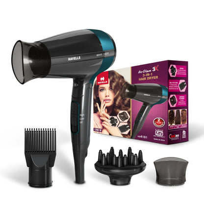 Havells HD3151 1200 W Foldable Hair Dryer; 3 Heat (Hot/Cool/Warm) Settings Including Cool Shot Button; Heat Balance Technology, Turquoise