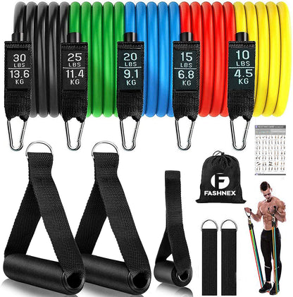 Fashnex Resistance Bands Set for Exercise, Stretching and Workout Toning Tube Kit with Foam Handles, Door Anchor, Ankle Strap and Carry Bag for Men, Women (100LB)