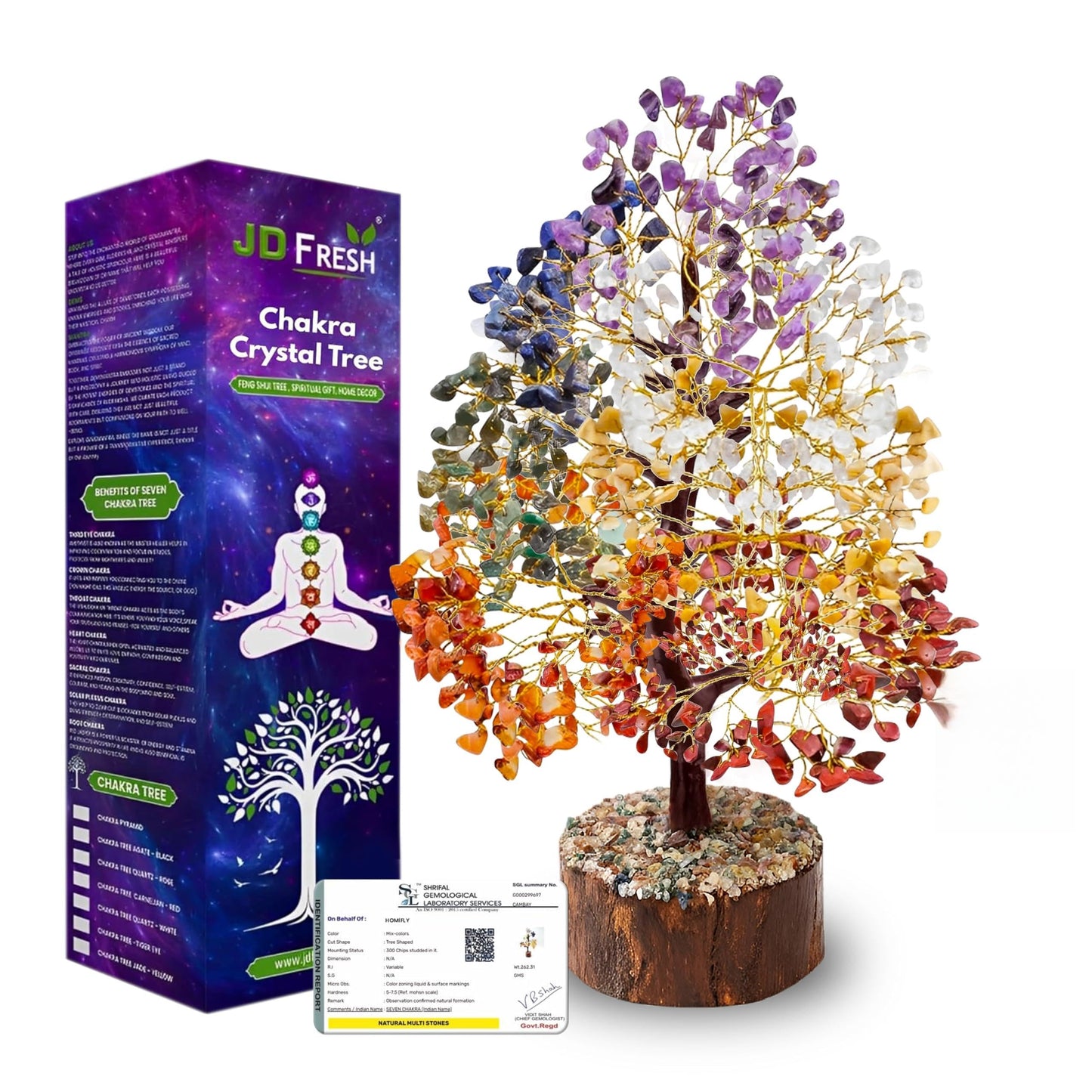 JD FRESH 300 Beads, 7 Chakra Crystal Tree, Showpiece Good Luck and Positive Energy, Showpiece for Living Room, Natural Healing Gemstones Money/Lucky Tree for Good Luck, Multicolor