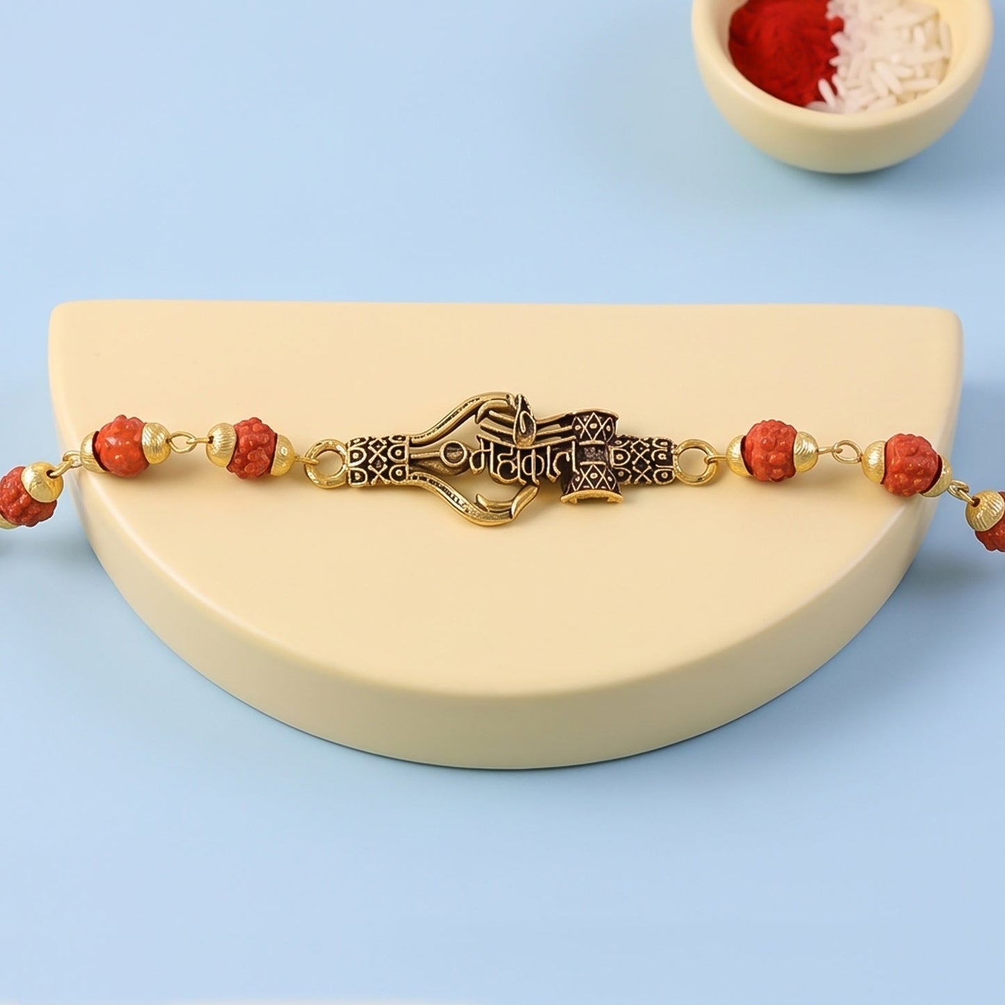 Mahakal Trishul Damru Rudraksha Rakhi Oxidized Pendant Rakhi For Brother (1 Pc)