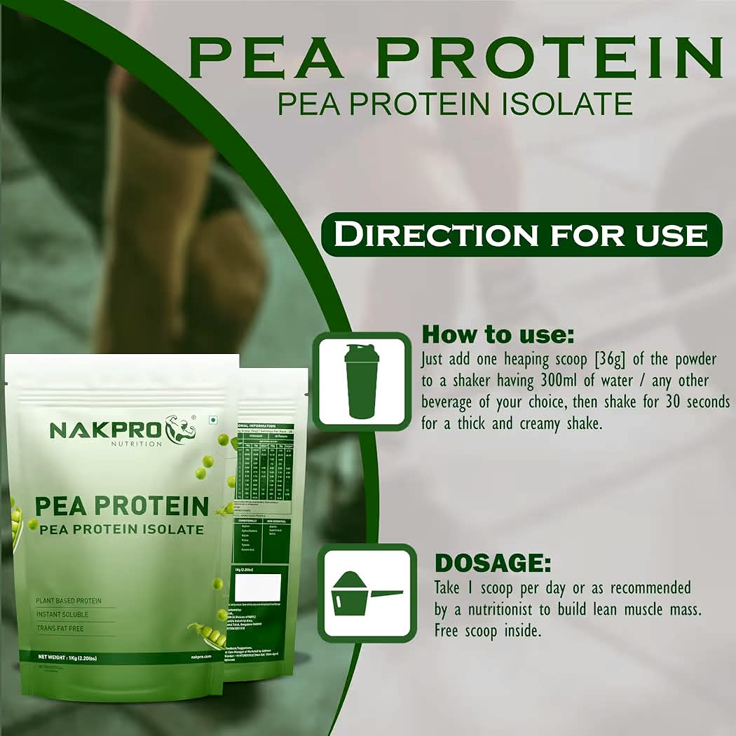 NAKPRO NUTRITION Pea Protein Isolate | 1 kg Unflavoured | 28g Protein | Plant Based Protein Powder