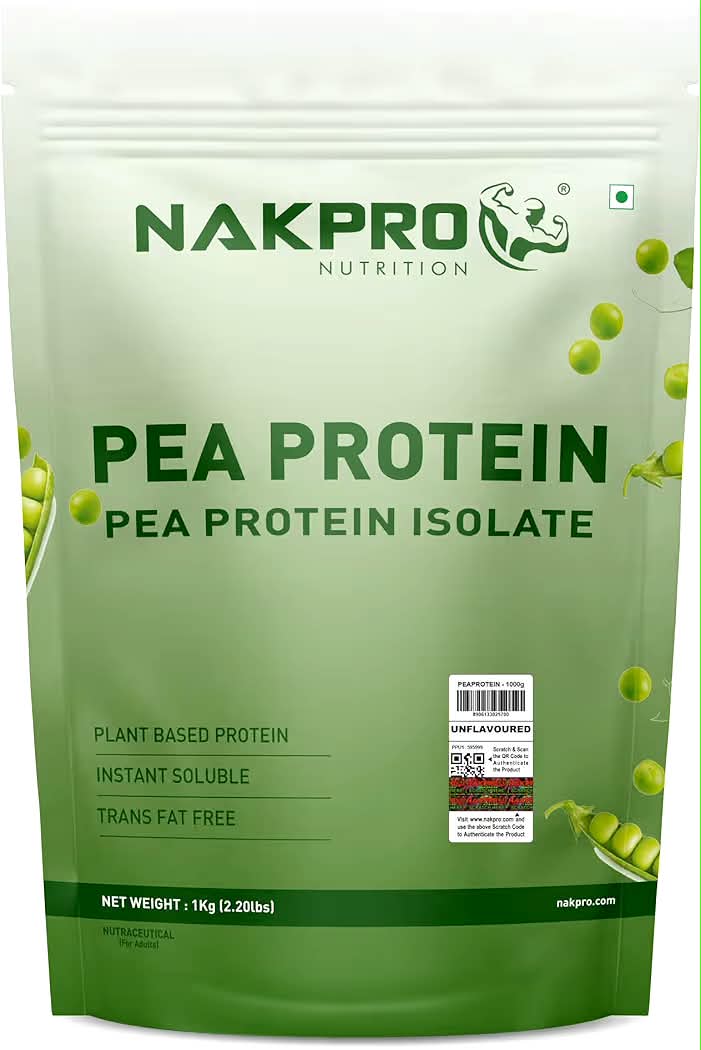 NAKPRO NUTRITION Pea Protein Isolate | 1 kg Unflavoured | 28g Protein | Plant Based Protein Powder